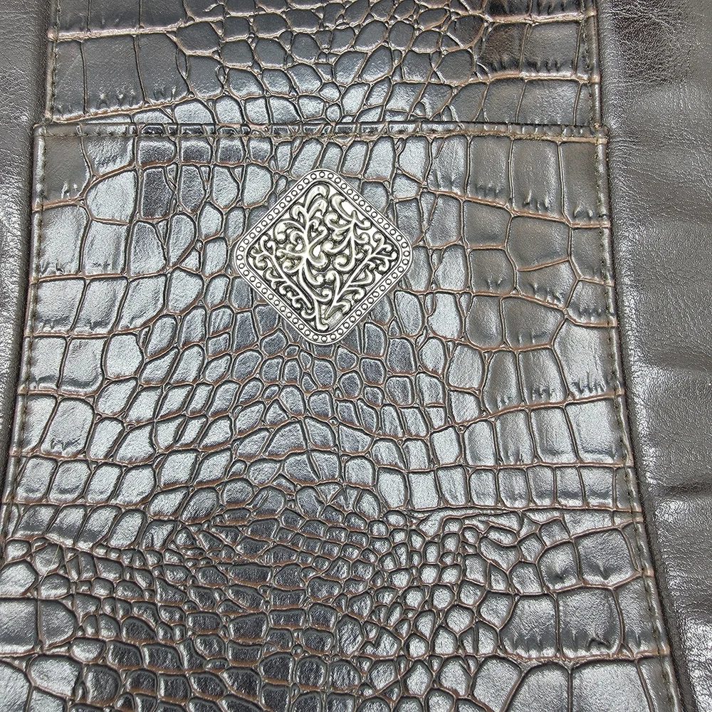 Coldwater Creek Juliana Croco Tote dark brown faux-crocodile exterior‎